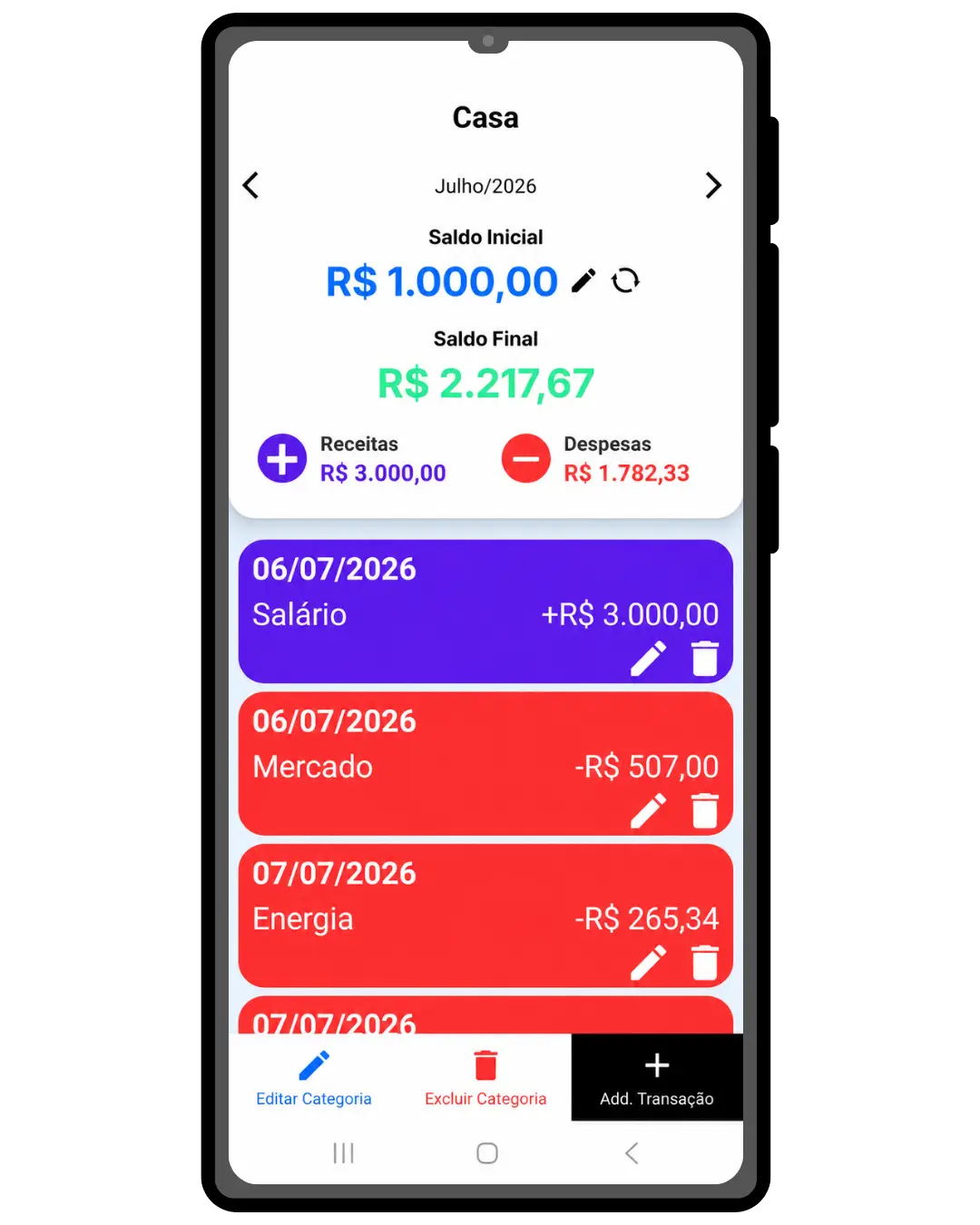 Screenshot Minhas Finanças